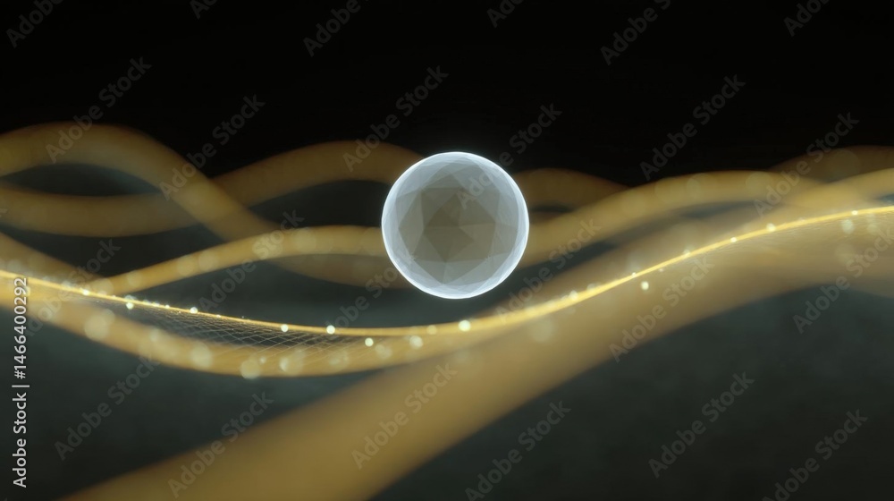 Poster abstract digital art piece with a black background. in the center of the image, there is a white sph