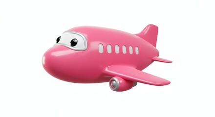 Fototapeta premium cute 3d cartoon pink airplane on white background