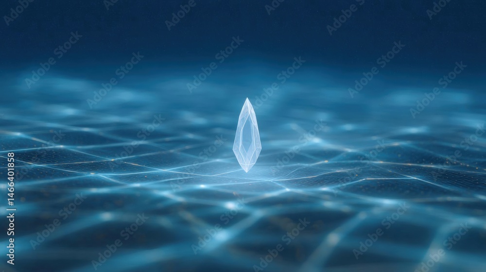 Poster digital illustration of a single diamond in the center of a dark blue background. the diamond is in 