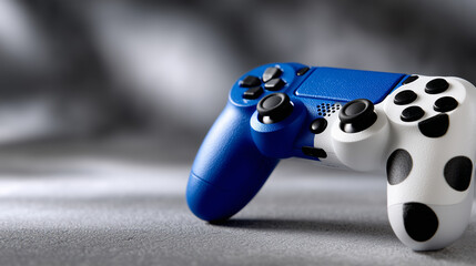 Close-up of a Soft Blue and White Game Controller on a Clean Surface with a Blurred Background
