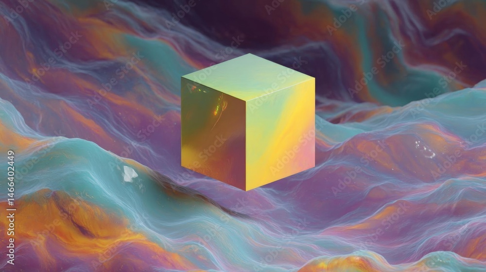 Poster abstract digital art piece that appears to be a 3d rendering of a cube.