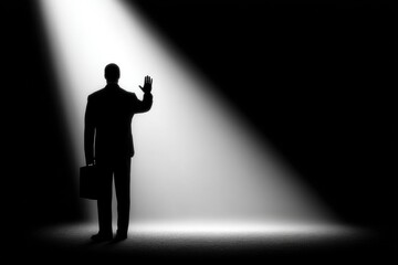 Obraz premium Silhouette of a businessman in spotlight gesture