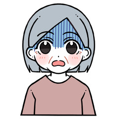 驚く青い顔の老人女性のイラスト