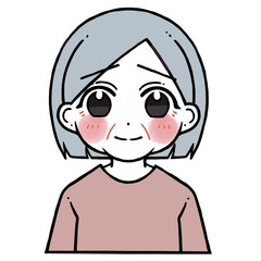 照れる微笑み顔の老人女性のイラスト
