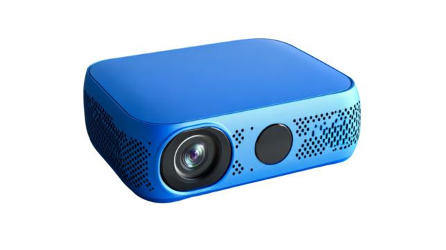 Portable blue projector, home cinema multimedia device, cut out transparent