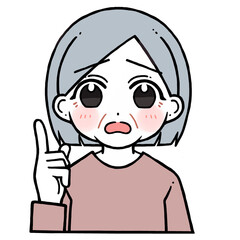 困り顔で人差し指を立てる老人女性のイラスト