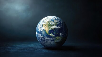 Fototapeta premium Solitary planet earth globe on dark backdrop.