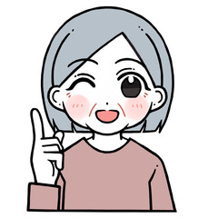 ウインクしながら人差し指を立てる老人女性のイラスト