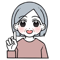 1を出す老人女性のイラスト