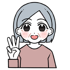 3を出す老人女性のイラスト