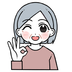 OKポーズをする老人女性のイラスト