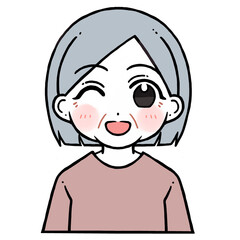 ウインクで笑う老人女性のイラスト