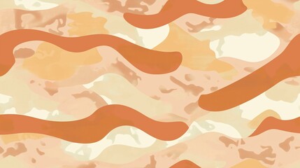 Abstract earth tone background featu a seamless pattern of wavy shapes and watercolor textures in shades of beige, orange, and cream, creating a modern design.