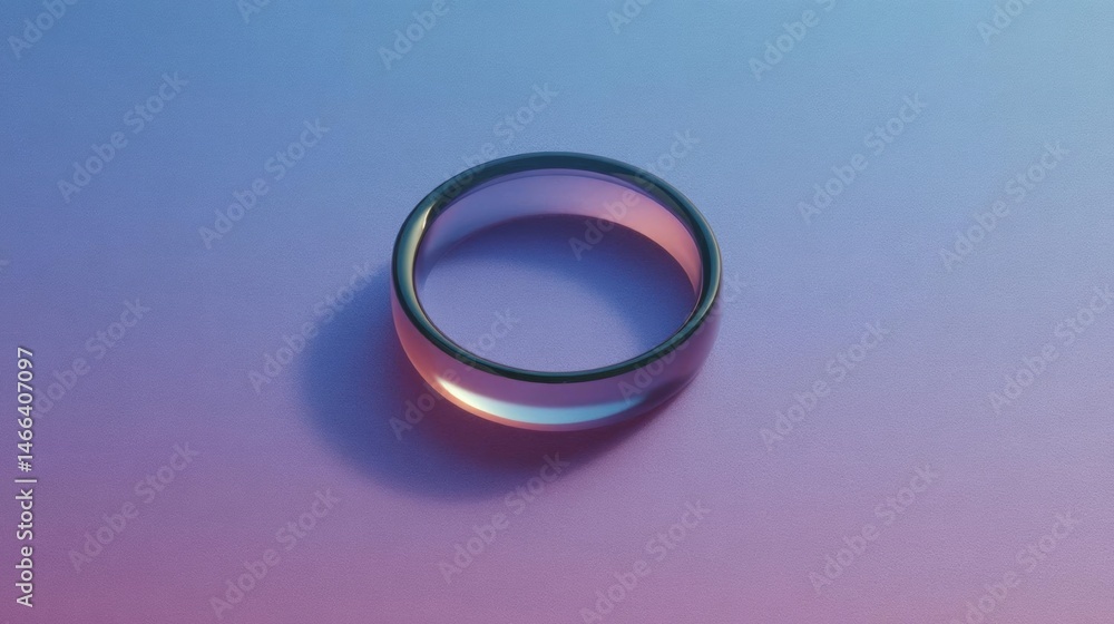Poster 3d rendering of a ring on a pastel pink and blue background. the ring is in the center of the image 