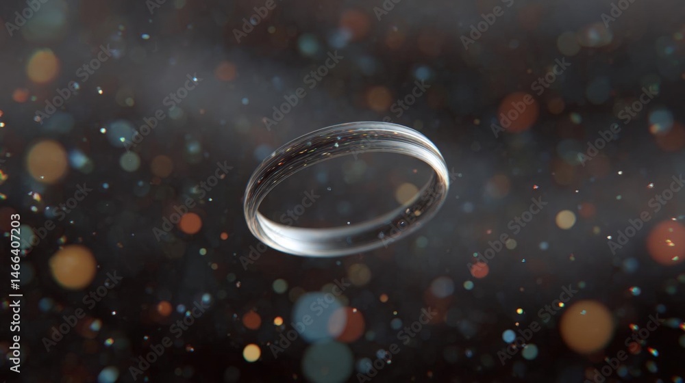 Aufkleber close-up of a thin, transparent ring floating in the air. the ring appears to be made of a shiny, tr