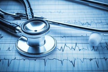 Medical stethoscope on a heart rate monitor