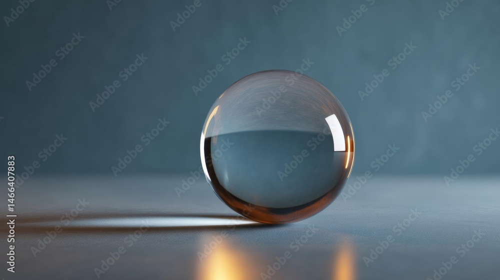 Poster close-up of a spherical object on a grey surface. the object appears to be made of glass or a simila