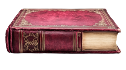 Antique Red Book with Gold Trim, Old Pages, Detailed Cover, cut out transparent