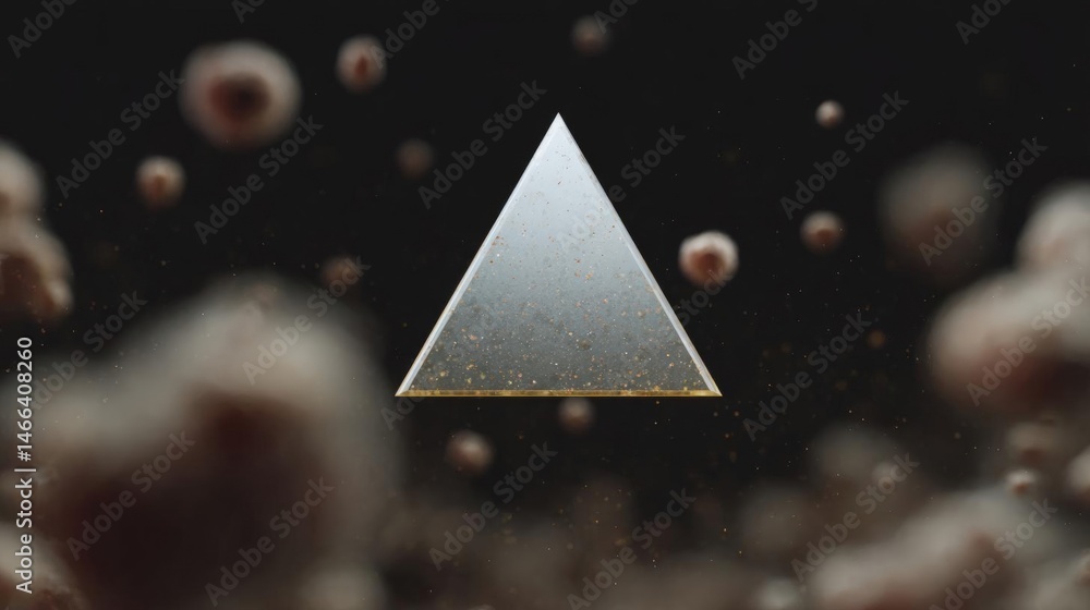 Poster digital illustration of a triangle in the center. the triangle is made up of a triangular prism with