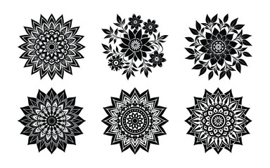 set of vector floral elements mandala design on white background