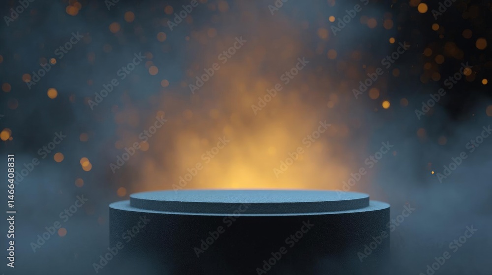Poster 3d rendering of a round podium or podium with a black base. the podium is in the center of the image