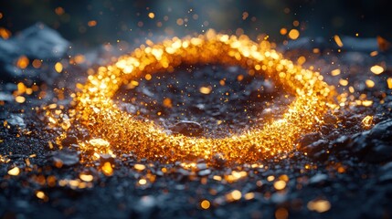 Glowing circular fire ring on dark ground.