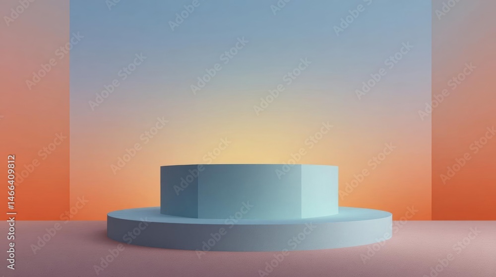 Poster 3d rendering of a round platform or podium in the center of the image. the platform is made of a lig