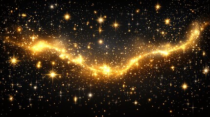 Fototapeta premium Golden cosmic dust trail in dark space.