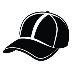 Silhouette of a baseball cap shows curved bill and segmented crown design