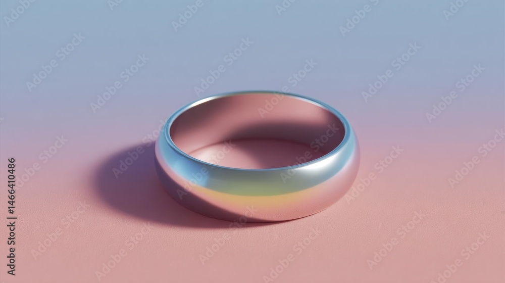 Poster 3d rendering of a ring on a pink and light blue background. the ring is in the center of the image a