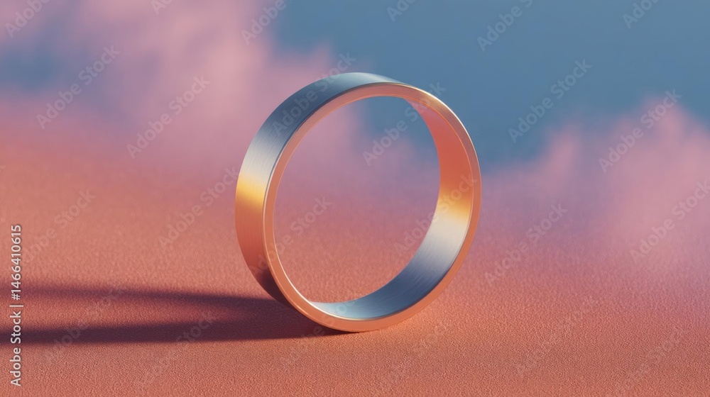 Poster 3d rendering of a ring on a pink and blue background. the ring is in the center of the image and is 