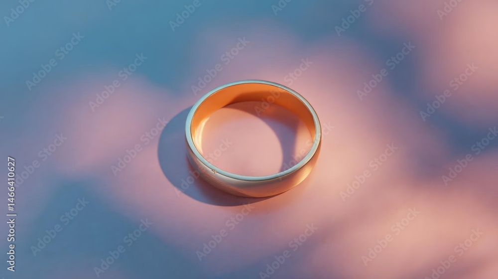 Aufkleber close-up of a ring on a pink and blue background. the ring is in the center of the image and is the 