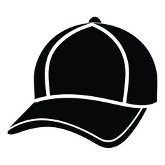 Isolated black baseball cap icon presents a simple silhouette of a classic accessory