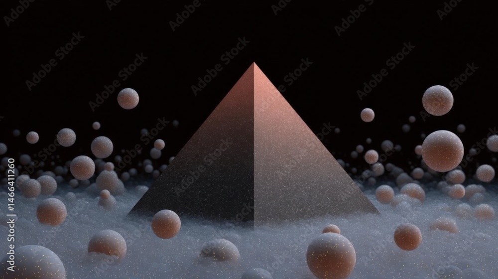 Poster pyramid in the center of a dark background. the pyramid is made up of three triangular sections, wit