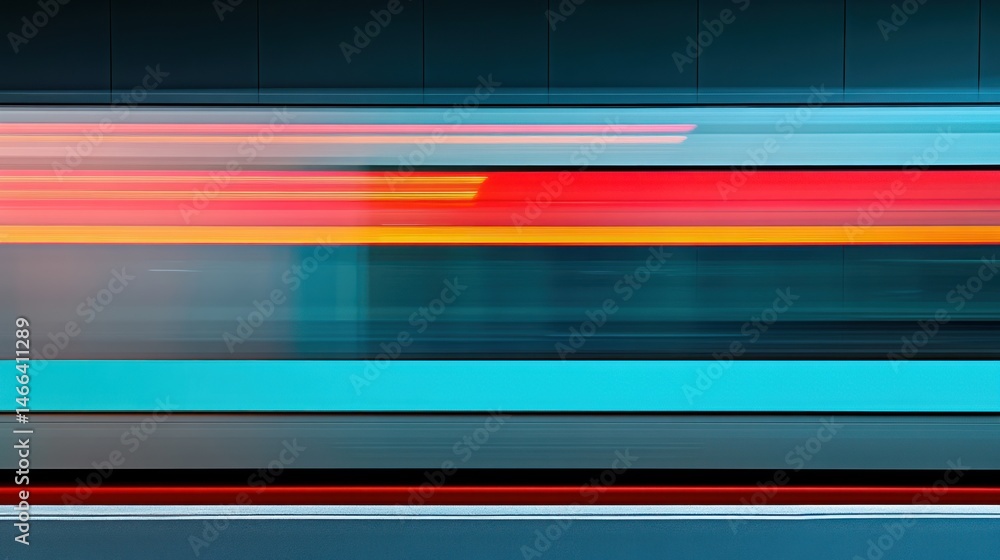 Poster abstract representation of moving lights and colors in horizontal lines.