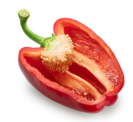 Half of red bell pepper cut in longitude, isolated on white background. File contains clipping path.