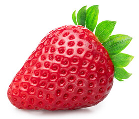 One ripe strawberry isolated on a white background.