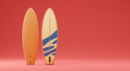 3d cute cartoon illustration, vintage wooden fishboard surfboard isolated on white background with clipping path, subject placed at the top with clear copy space at the bottom