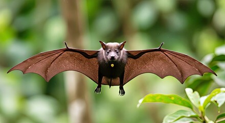 Obraz premium Environmental Portrait Placing the Bat Within the Broader Ecosystem of the Costa Rican Rainforest