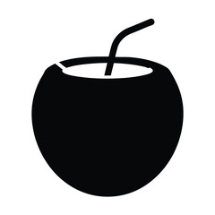 coconut vector silhouette icon, black and white illustration of fruits.