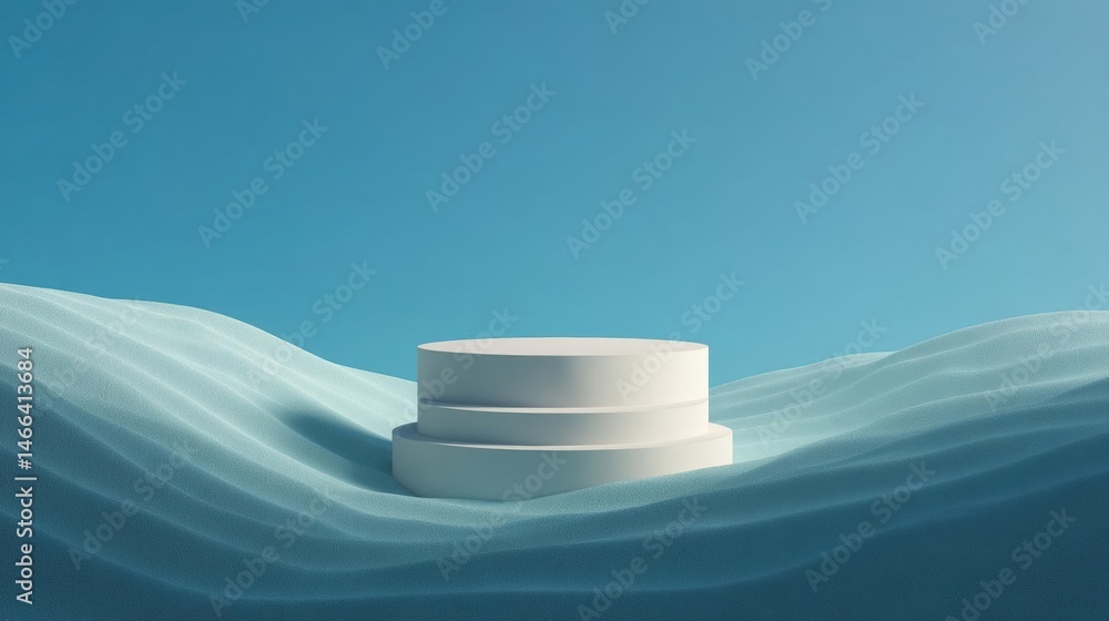Poster 3d rendering of a white pedestal on a blue background. the pedestal is in the center of the image an