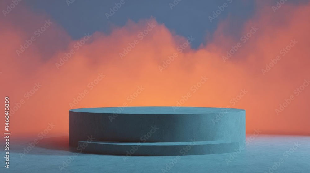 Poster 3d rendering of a round platform or podium in the center of the image. the platform is made of a lig