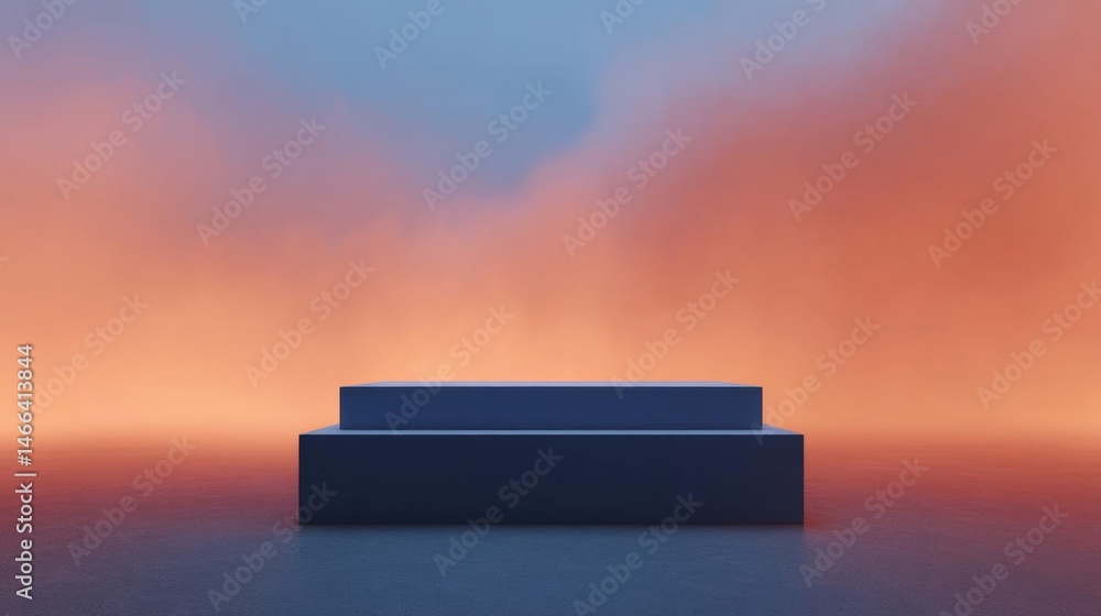 Poster 3d rendering of a rectangular platform or podium in the middle of a vast expanse of water. the platf