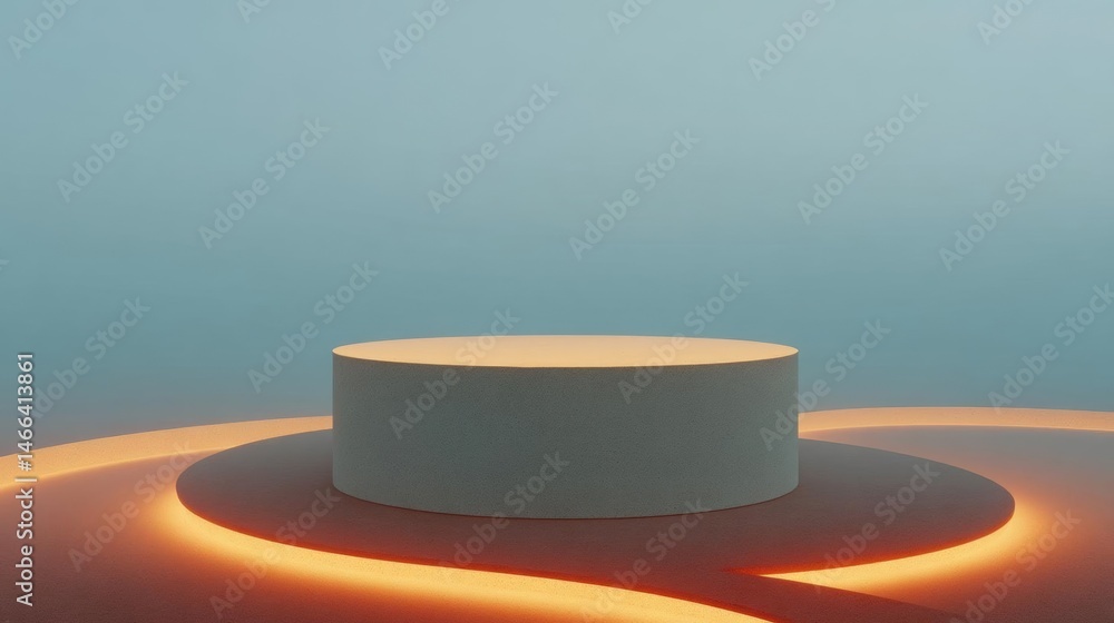 Poster 3d rendering of a round, white pedestal or pedestal on a circular surface. the pedestal appears to b