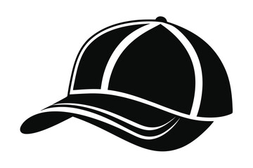 Isolated black cap features white lines, presenting a streamlined silhouette for headwear designs