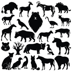  comprehensive collection of diverse animal silhouettes in black.
