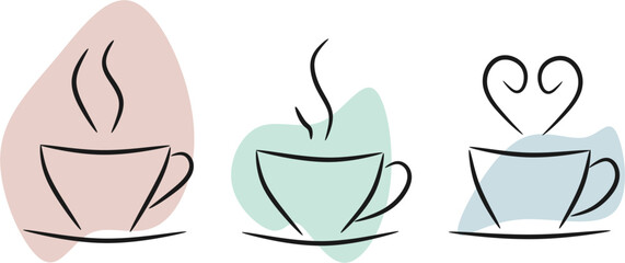 Minimal Line Coffee Cup with Pastel Blob Background – Modern Vector Art