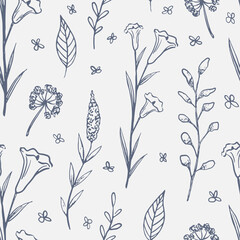 Hand drawn whimsical flower seamless pattern perfect for textile, wallpaper