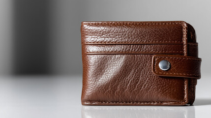 Vintage Brown Wallet Opened on Soft White Background with Soft Lighting for Elegant Product Showcase