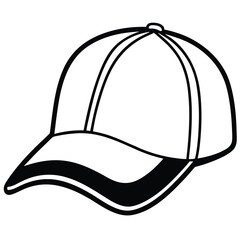 Simple white baseball cap with black outline shows sporty style and minimalism
